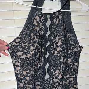 Navy Mesh Halter Gown